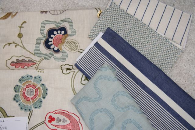 From left to right: GP&J floral, Thom Filicia stripe, Lee Jofa Diamond Baratta collection, Kravet classic and Suzanne Rheinstein winding curves for Lee Jofa