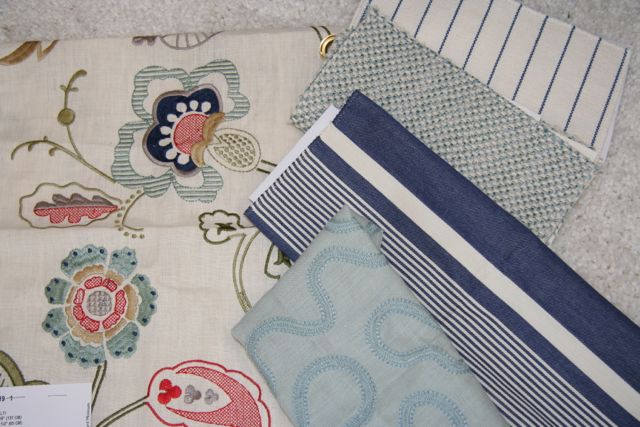 From left to right: GP&J floral, Thom Filicia stripe, Lee Jofa Diamond Baratta collection, Kravet classic and Suzanne Rheinstein winding curves for Lee Jofa From left to right: GP&J floral, Thom Filicia stripe, Lee Jofa Diamond Baratta collection, Kravet classic and Suzanne Rheinstein winding curves for Lee Jofa